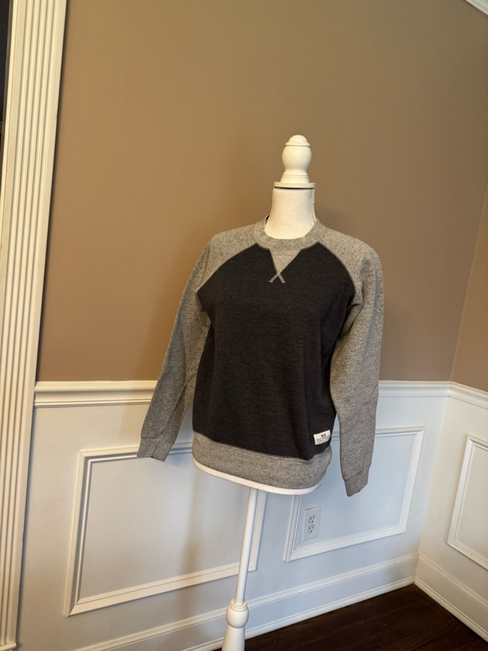 Muttonhead Two-Tone Crewneck Sweater in Charcoal and Heather Gray